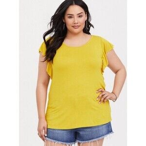 Torrid Yellow‎  Tee Top Blouse 3XL T Shirt Blouse Flutter Sleeves NEW